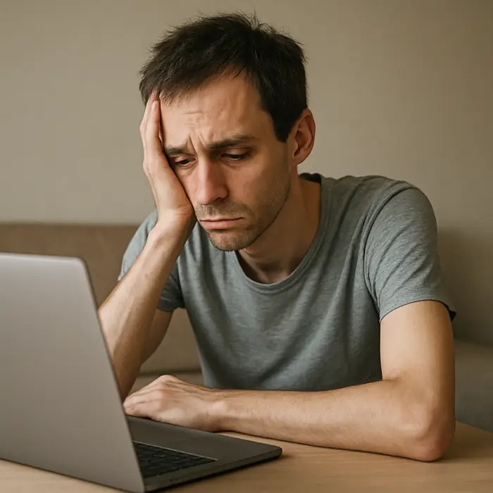 Homem cansado e sem produtividade